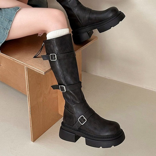 Brown boots women's 2024 new spring and autumn but knee thick bottom boots western Denim knight boots high boots