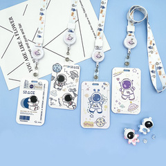 Manufacturer wholesale student meal card access card protective sleeve white-collar worker badge retractable ID card sleeve cute astronaut