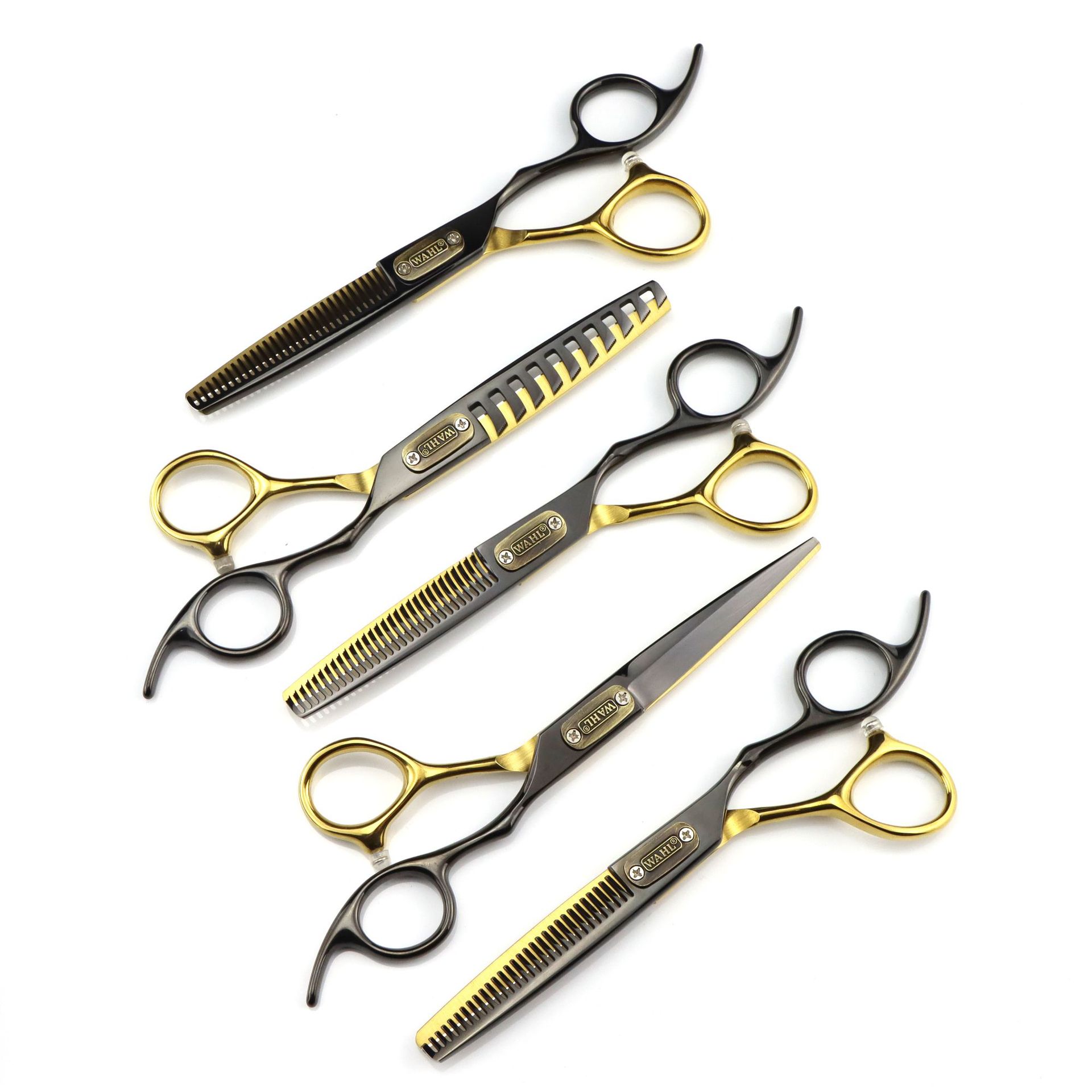 6.0寸黑金色盖板美发剪理发剪 牙剪 鹿角齿 无痕齿 V行齿鱼骨齿