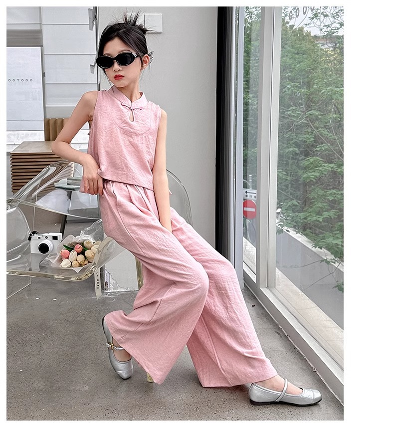 Mädchen Sommer Set Im Chinesischen Stil Weste Und Weite Hose_voghion.com