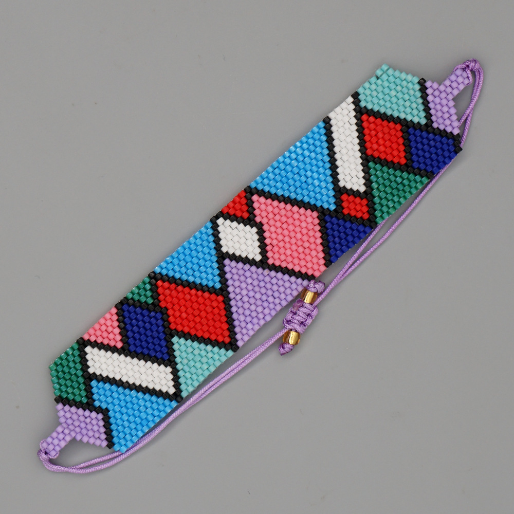 color rhombus miyuki beads handwoven classic wide bracelet wholesale jewelry Nihaojewelrypicture2