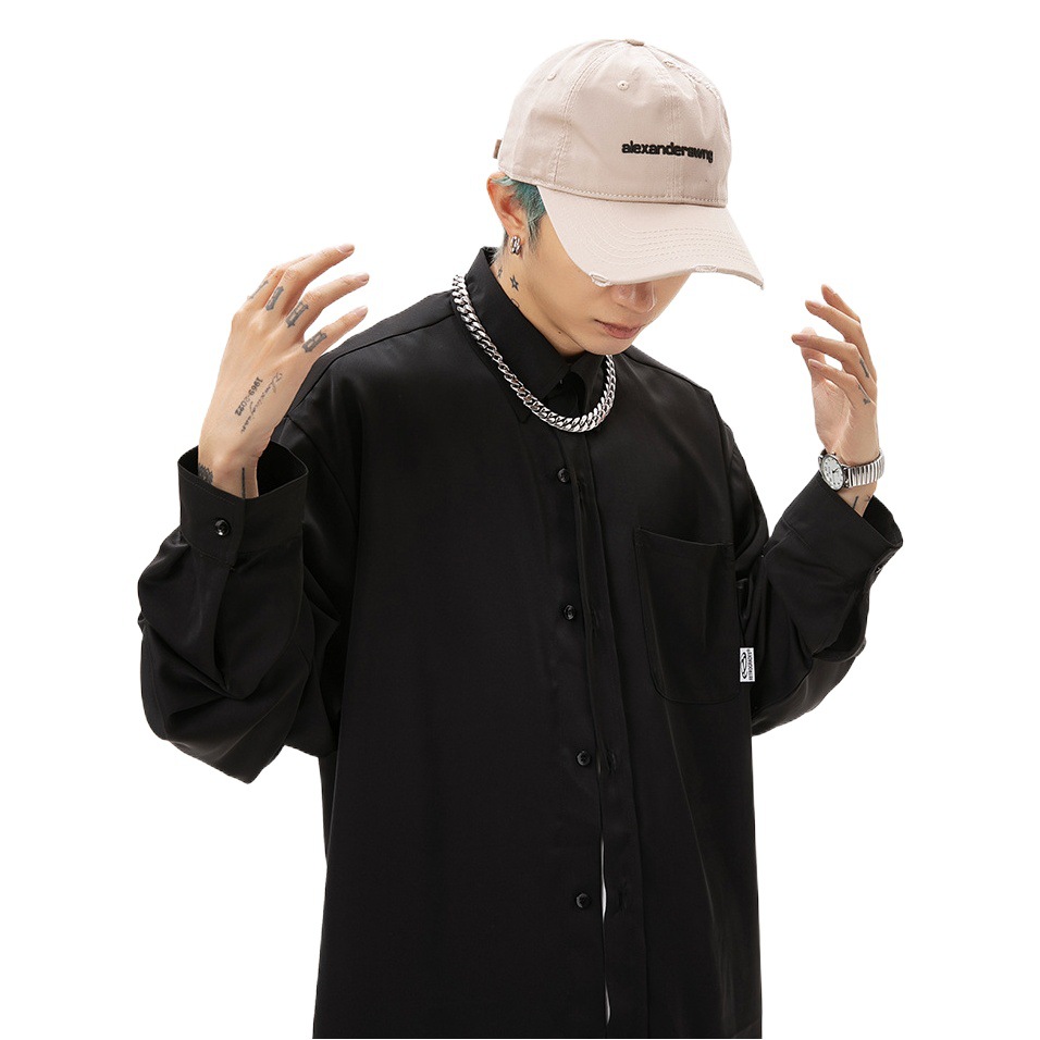 Camisa de manga larga para hombre, estilo fluido y resistente a las arrugas, nueva colección de primavera, estilo femenino, chaqueta camisa holgada de color liso estilo japonés para parejas