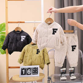 男童棉衣外套冬季加厚套装儿童2025新款棒球服字母加绒棉服两件套
