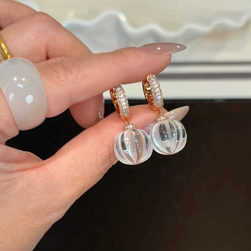 【Star Glass Ball Language】Pure White Water Pumpkin Pearl Earrings for Women, Niche Design, Exquisite, Versatile, Light Luxury, Elegant