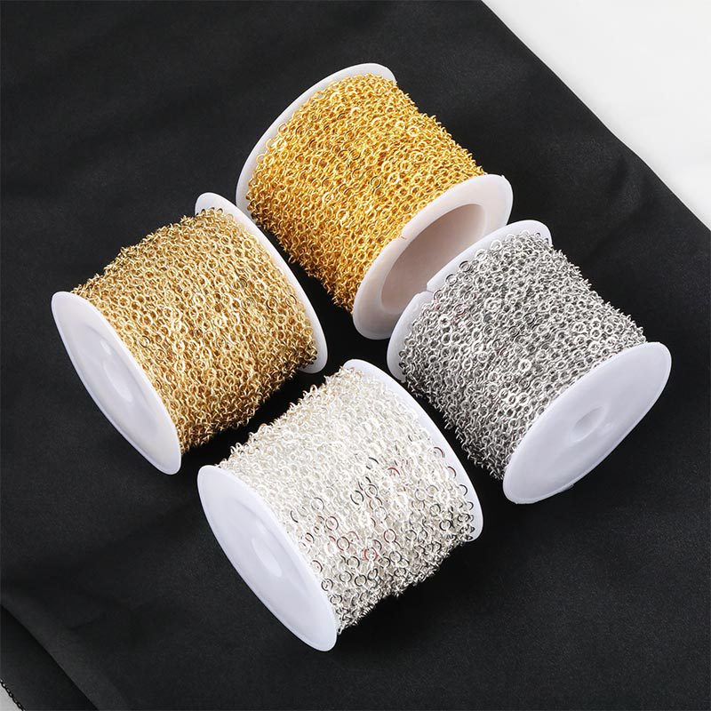 Venta caliente de 10 metros / rollo de cadena de cobre en forma de o para mantener el color, collar artesanal chapado a mano semiacabado accesorios de joyería de cadena DIY