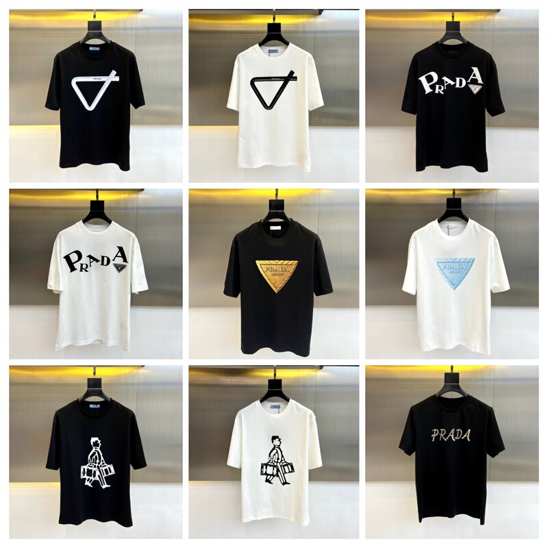 2026 Luxury High-End Version Pra Pujia Metal Triangle Logo Summer New Short-Sleeve Unisex Versatile T-Shirt