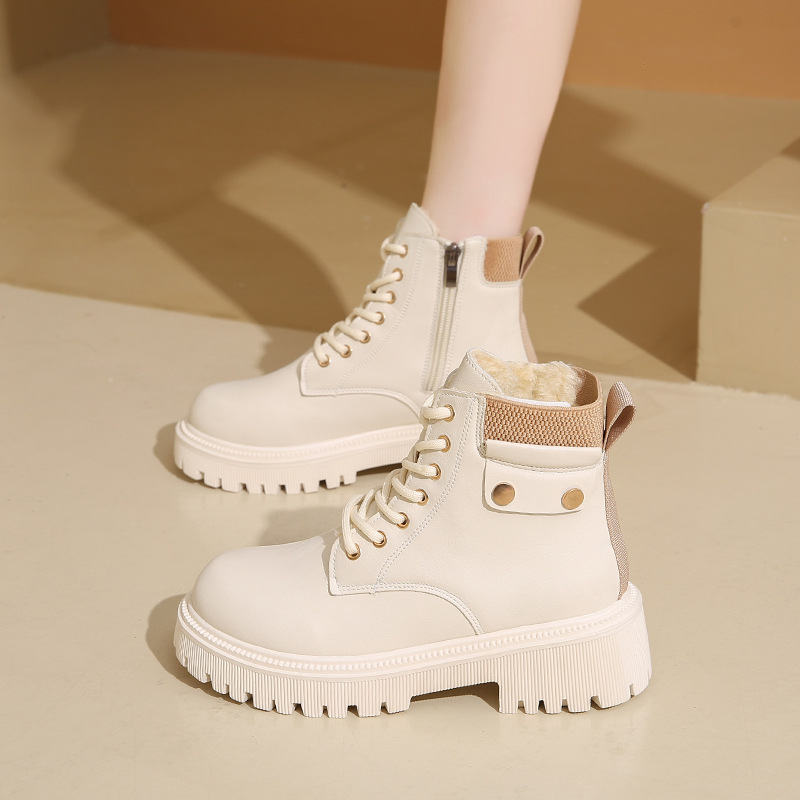 Knitted Short Boots for Women British Style European and American Large Size Thick-Soled Women's Boots 2025 Autumn and Winter New Side Zipper Short Boots