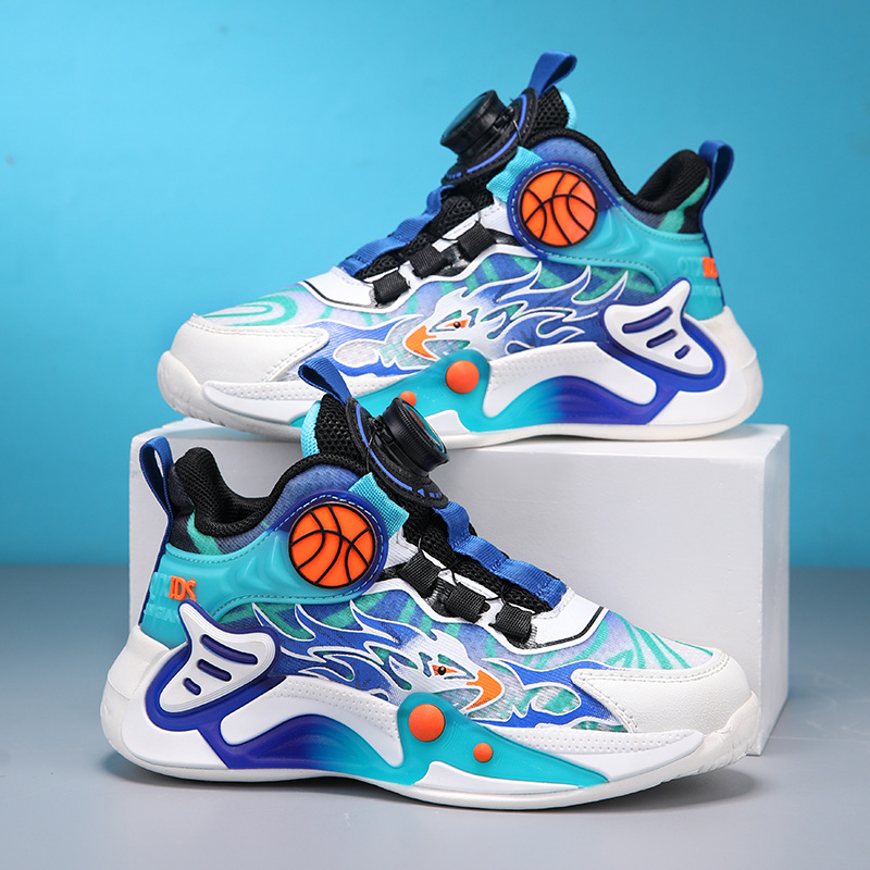 Ag.Dog Boys' Summer 2024 New Release Children's Professional Basketball Shoes with Rotating Button, Breathable, Glow-in-the-Dark Sports Shoes
