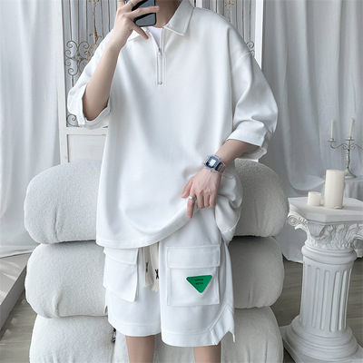 2022 summer new pattern men's wear leisure time motion suit Teenagers student Solid Easy T-shirt suit