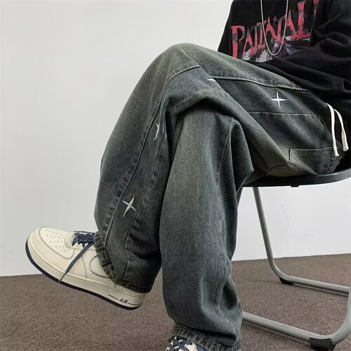 Stylish Niche Men's Jeans 2025 Spring and Autumn Season American Street High Fashion Retro Distressed Wide Leg Long Pants
