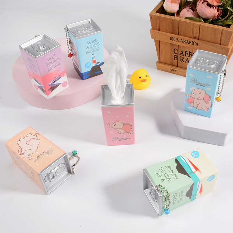 かわいい方の缶のアイデアのミニウェットティッシュ30は携帯して使い捨ての清潔なウェットティッシュのペンダントを持って卸売りします。|undefined
