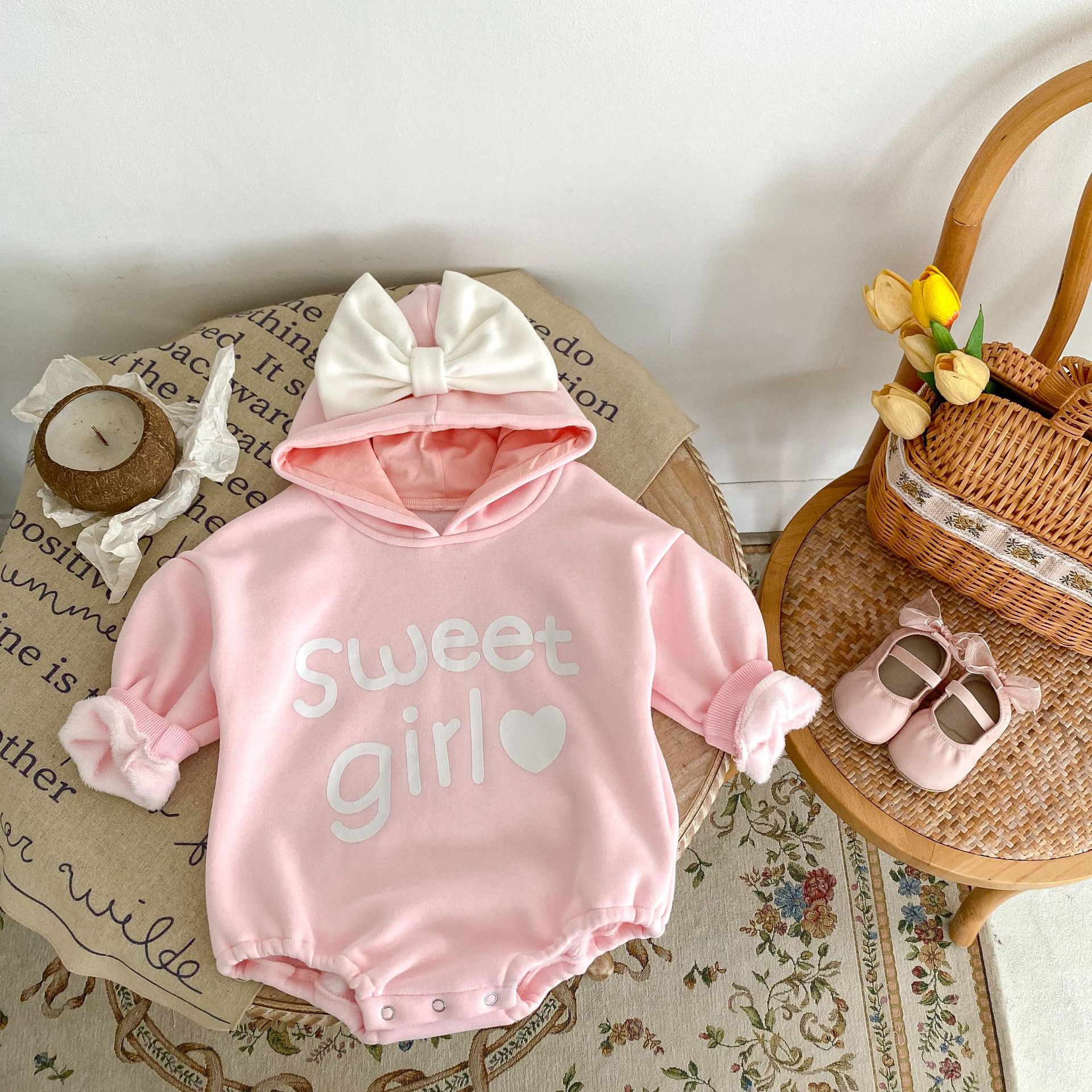 Mono con capucha para bebé con estampado de mariposas de invierno, ropa de escalada con forro polar grueso._voghion.com