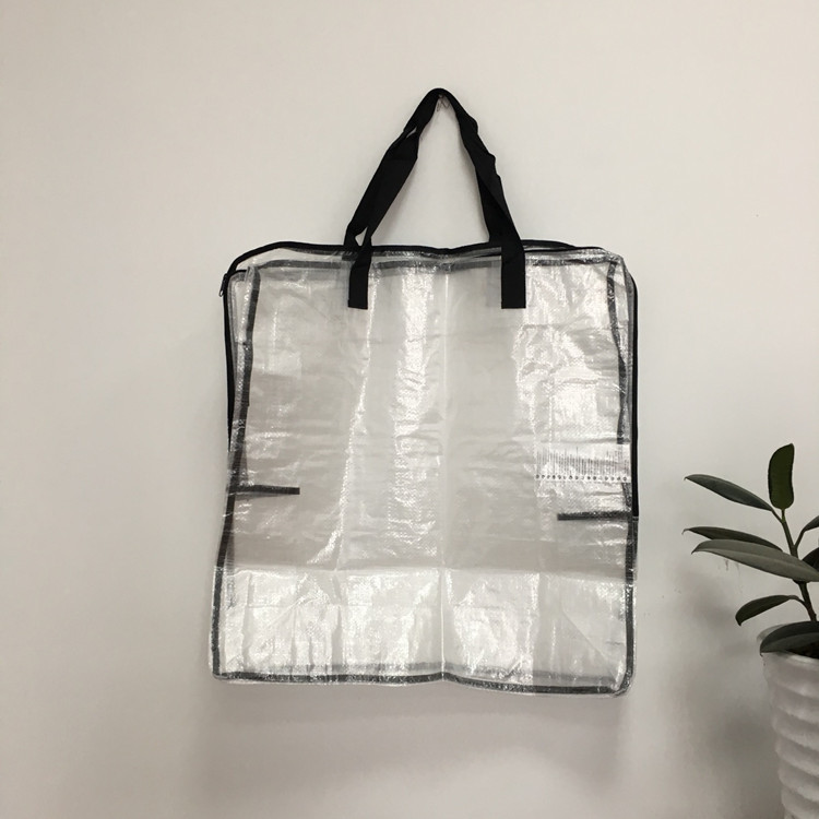 pp编织手提袋 透明塑料袋 拉链收纳袋覆膜搬家袋 可拎蛇皮袋 折叠