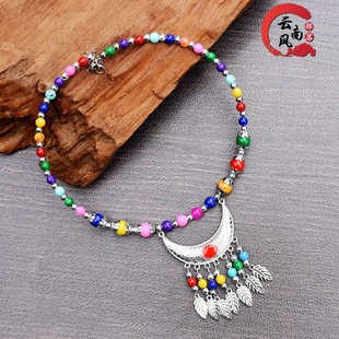 Retro Original Ethnic Style Collar Bohemian Sweater Necklace Moon Flower Beads Versatile Headwear Women's Accessories