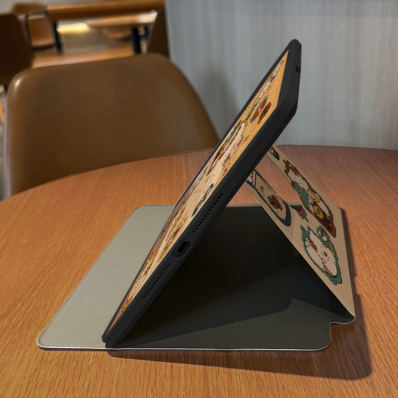 跨境露标旋转ipad保护套复古凯蒂猫平板保护壳防摔三折平板保护套|undefined