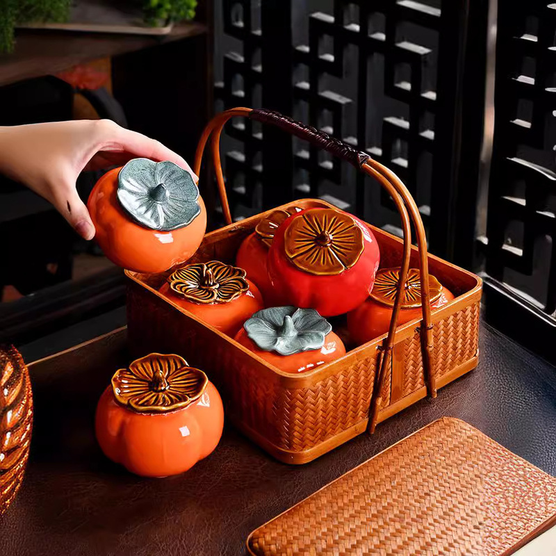 クリエイティブ柿茶葉缶柿柿如意喜糖缶陶磁器シミュレーション柿缶ビジネスイベントプレゼント卸売り|undefined