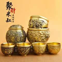 黃銅聚寶盆招米百福缸財進寶精雕浮雕辦公室擺件金屬工藝品批發