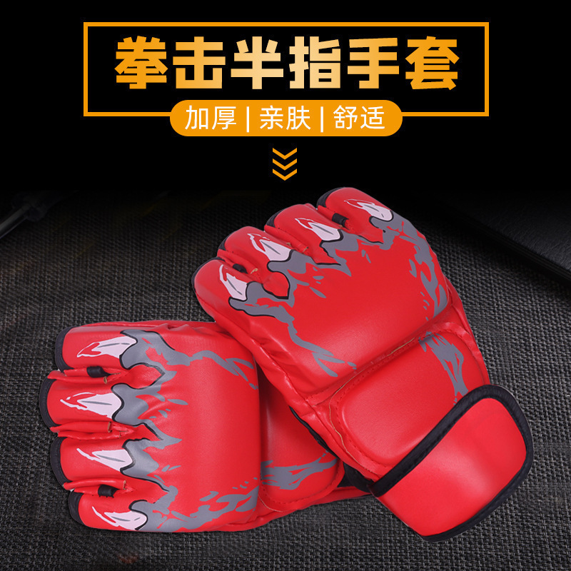 Cross-Border Wholesale Boxing Half-Finger Gloves for Fighting, Sparring, Sandbag Training, Men's and Women's Gloves, Thickened Adult Protective Gear, Durable