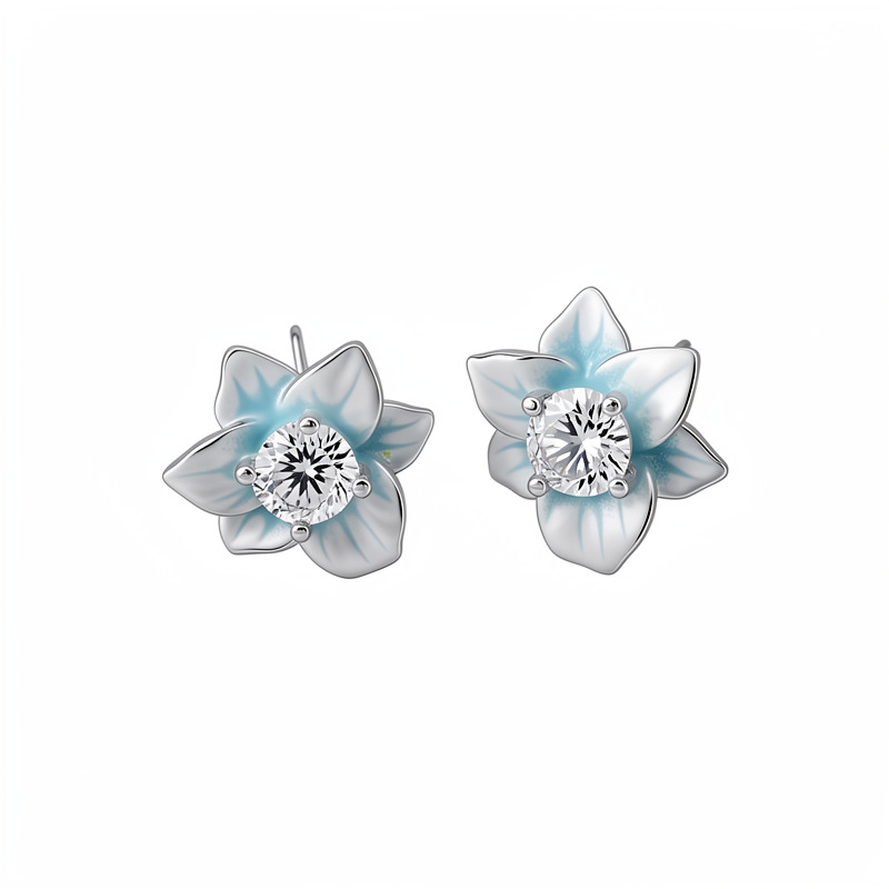 Agujas de plata goteando aceite de piedra de flores de piedra de acoplamiento de vacaciones estilo pastoral aretes dulces aretes ligeros de lujo de alta calidad aretes