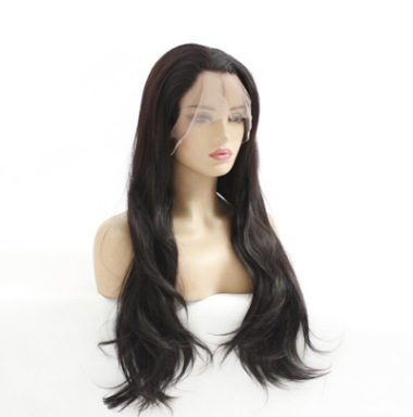 Fibra química de seda de alta temperatura media mano tejida peluca cubierta de cabello de moda europea y americana ondulación negra larga rizada de cabello LW0315