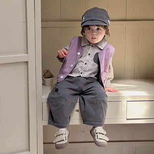 Autumn New Infant Clothing Set: Boys' Printed Shirt and Vest Set, Long Sleeve Two-Piece Set for Boys, Category a