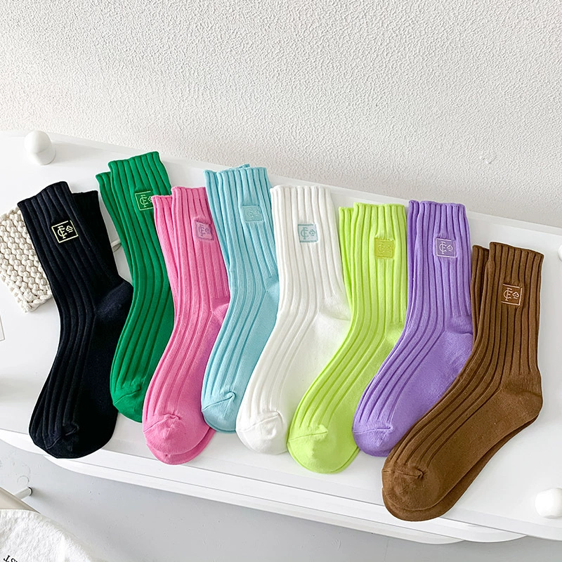 Knee Socks (Tide) Embroidered Fashion Socks, South Korea Style, One Size, Colorful