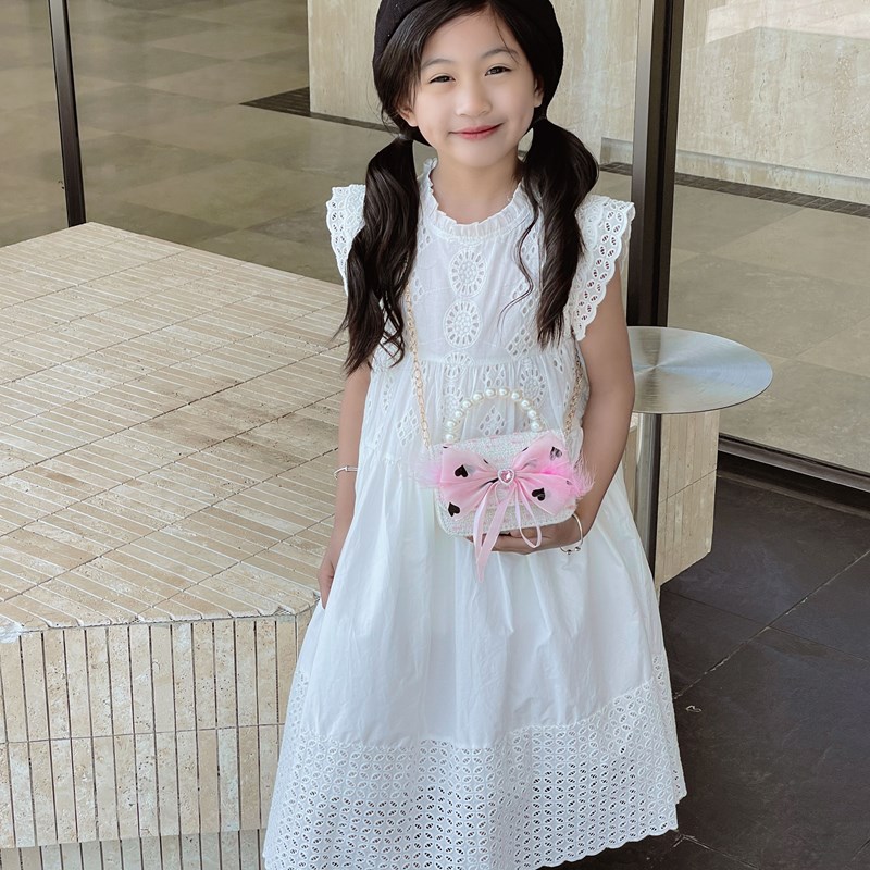 Bolso de hombro para niña con fragancia pequeña coreana, bolso de perla con lazo de amor, bolso de mensajero para niños con cadena