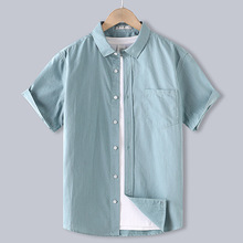 一件代发 短袖衬衫男士2024新款夏季纯色衬衣翻领休闲短袖开衫