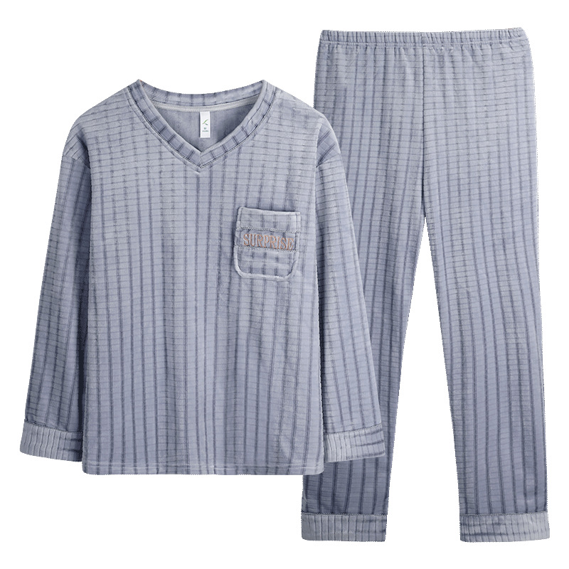 GraceChic GraceChic Xuanliang Factory Direct Coral Homewear Autumn Winter Pullover Round Neck Sleeve Long Pants Island Fleece Couple Pajamas_voghion.com