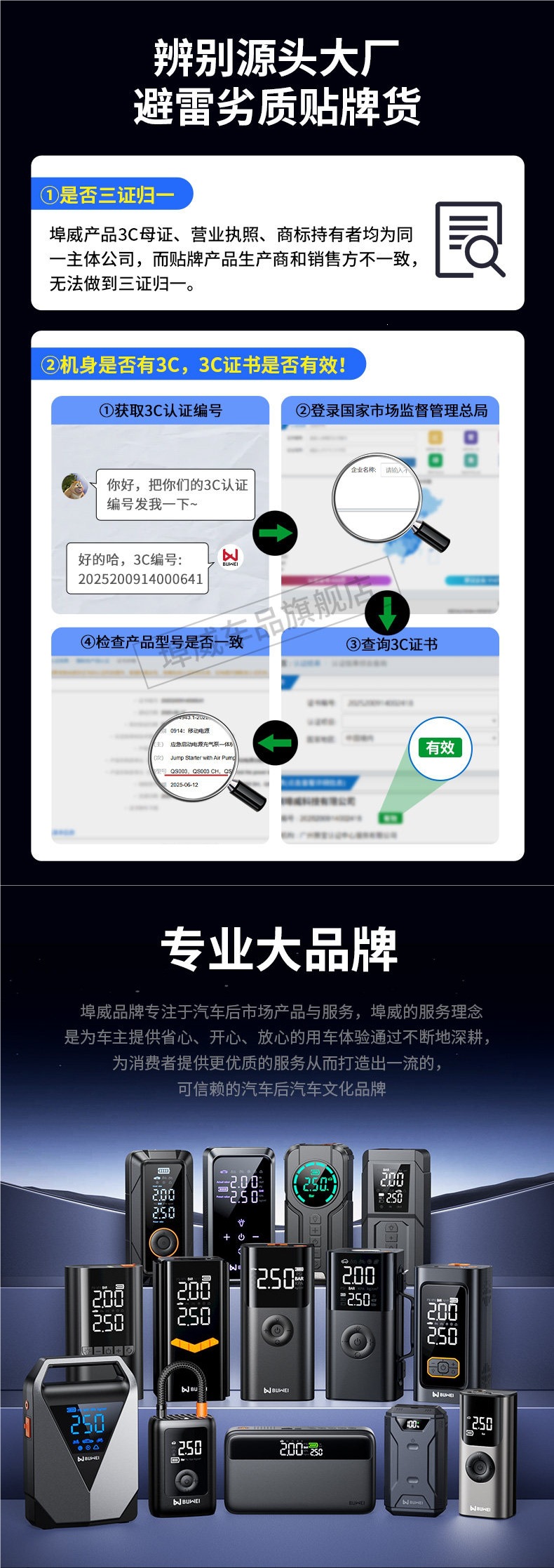 Buwei Car Emergency Jump Starter Power Bank with Integrated Car Air Pump and Backup Battery