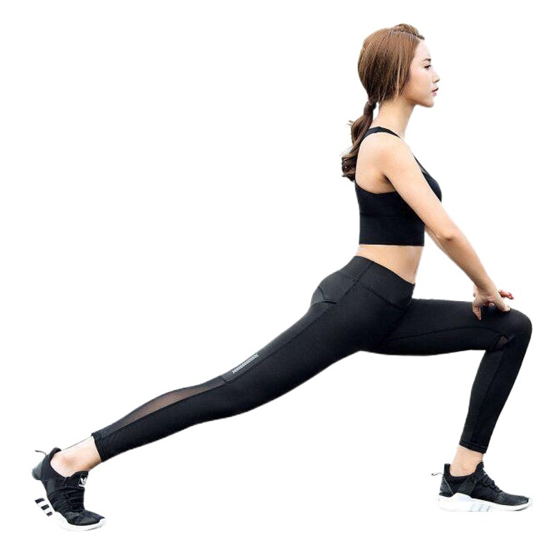 Pantalones de yoga de cintura alta para mujer, pantalones de malla de nueve puntos, ropa exterior sexy, pantalones deportivos elásticos ajustados de secado rápido para correr.