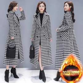 复合 2025新款格子加厚外套女长款修身气质时尚千鸟格毛呢大衣潮