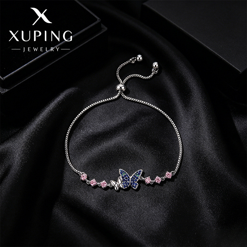 Xuping lujo ligero estilo japonés y coreano mariposa estiramiento pulsera serie color Bao aleación de cobre chapada joyas blancas al por mayor mujeres