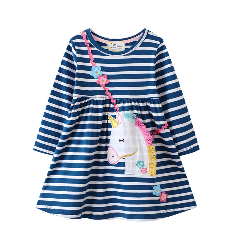 Niñas primavera manga larga vestido unicornio encaje bordado princesa vestido europeo y americano niñas ropa de niños falda de los niños