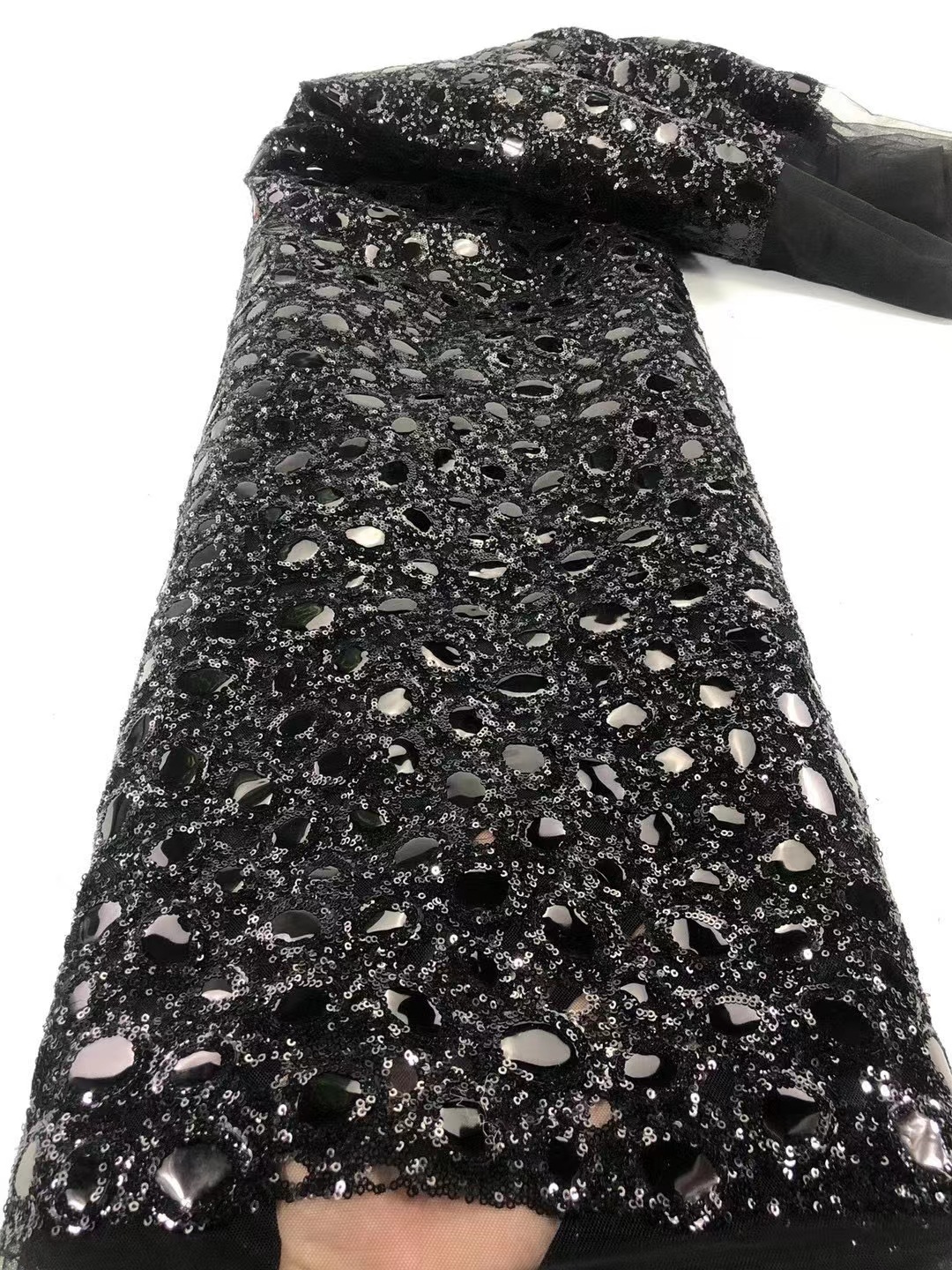 Nuevo oro en forma de gota Africana lentejuelas bordado vestido tela PET pieza vestido de boda etapa paño decorativo JX2759