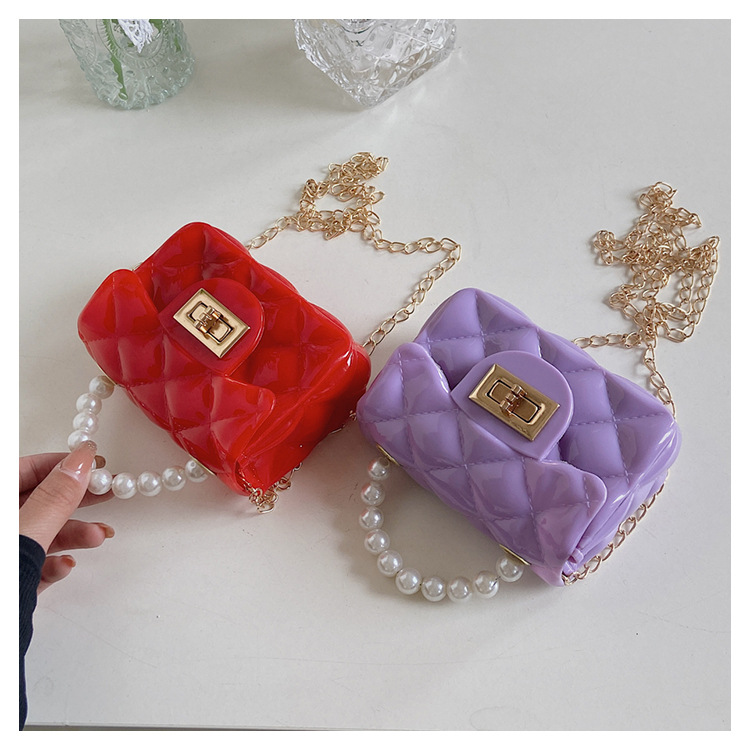 Kids Backpack Backpack Solid Color, Lingge Pattern All Seasons Season Girl's Small Pu Leather Solid Color Lingge Cute Pearls Square Lock Clasp Crossbody Bag