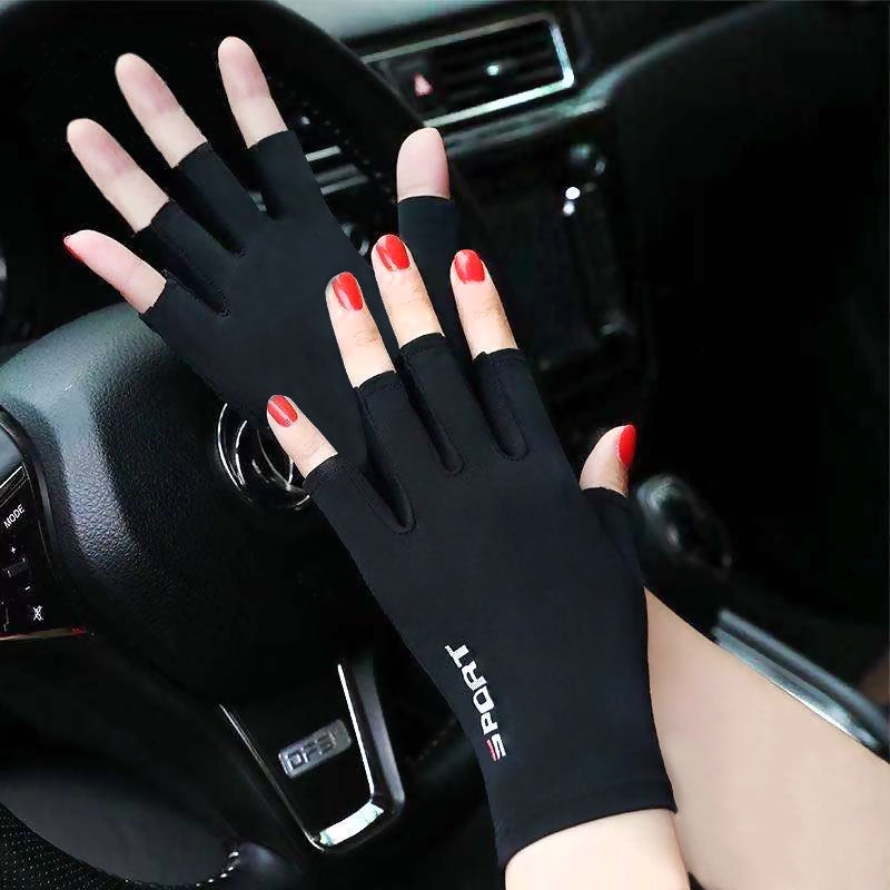 Summer gloves sunscreen thin half-finger leakage men and women driving riding fishing non-slip dew two-finger sports wholesale