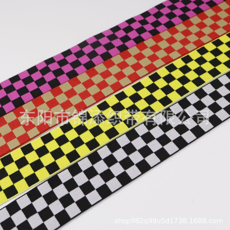 现货批发4.0cm方格子电脑提花松紧带豹纹橡筋迷彩弹力带头饰品带