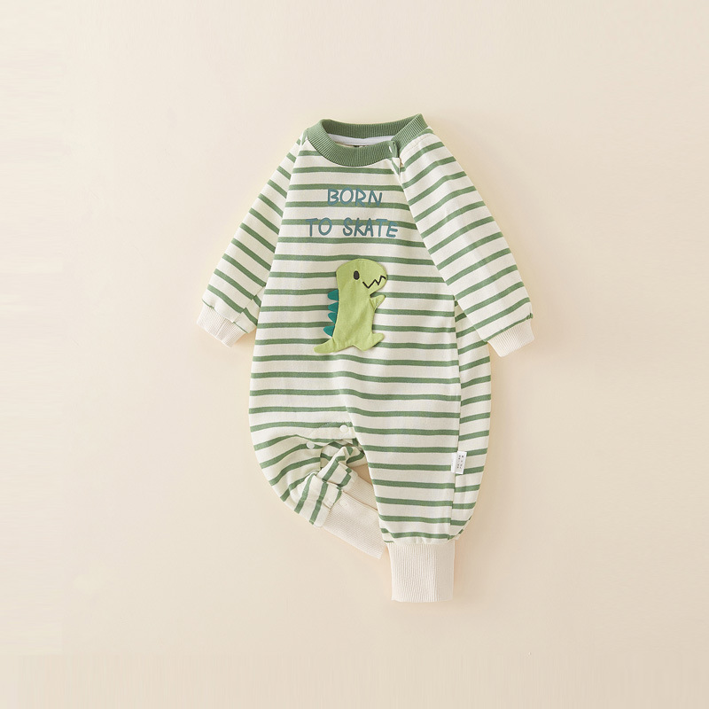 婴儿衣服春装新生男宝宝连体衣幼儿满月百天超萌可爱恐龙哈衣春秋