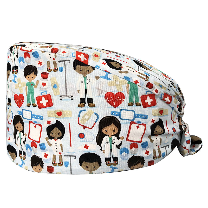 El algodón puro de las mujeres impresas europeas y americanas del sombrero de la enfermera de ICU con la toalla del sudor gorra quirúrgica del comercio exterior tapa de la cabeza del bolso entrega transfronteriza