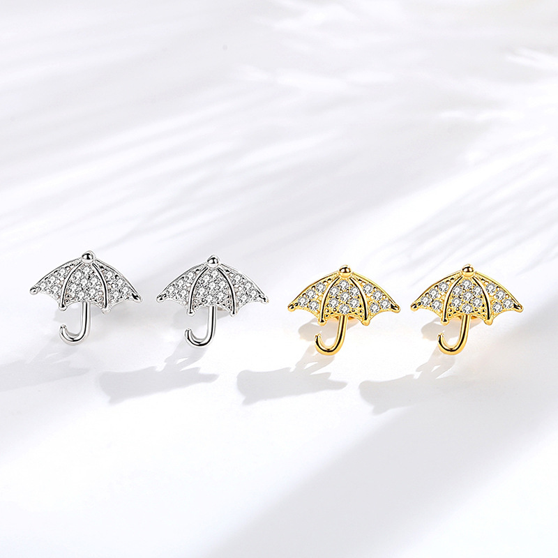 Creativo pequeño paraguas aretes niñas plata esterlina s925 estilo coreano diseño sentido japonés y estilo coreano completo diamante mini pendientes