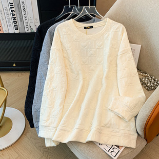 300kg extra-large women's chubby girl love printing loose sweater casual slim coat 2024 autumn new