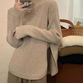 半高领开叉针织衫女秋冬新款小个子时尚内搭修身显瘦长袖打底上衣