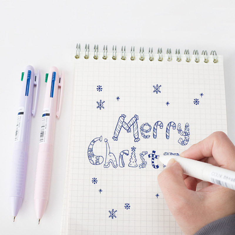 COLNK Makaron Four-Color Push-Button Colored Oil Pen Multi-Color Ballpoint Pen for Students Girls Signature Pen 0.5