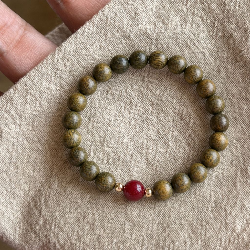 绿檀朱砂静心手串6MM / 纯天然