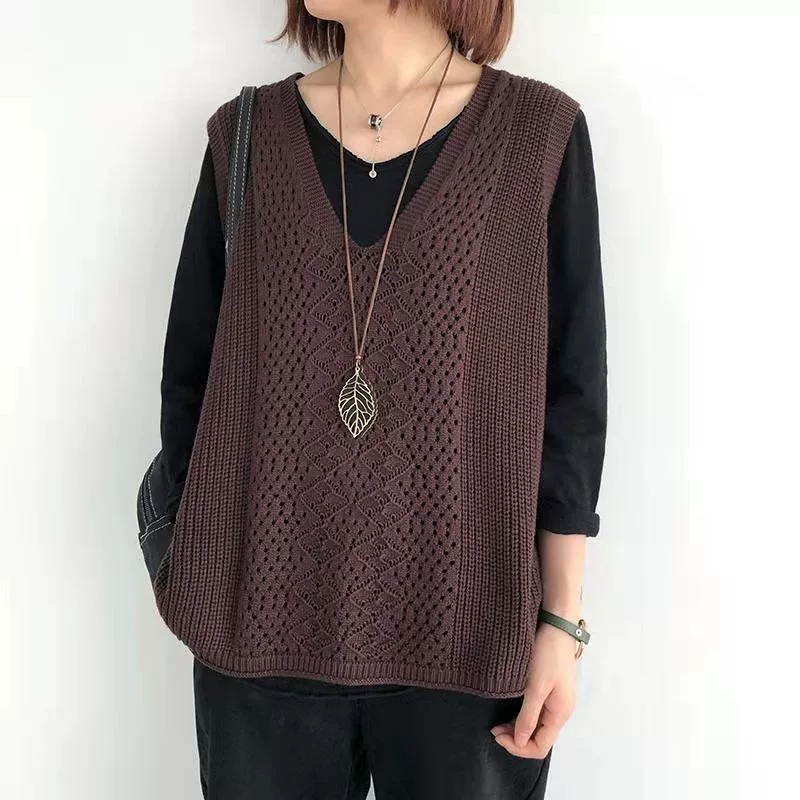 Knitted sweater, summer vest, plus size, oversize, V-neckline
