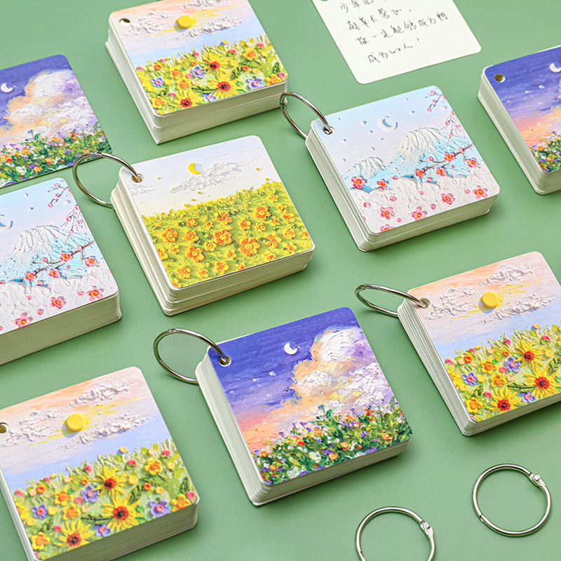 High-quality landscape oil painting iron ring notebook, student pocket vocabulary book, wire-bound memo pad, portable small notebook, stationery