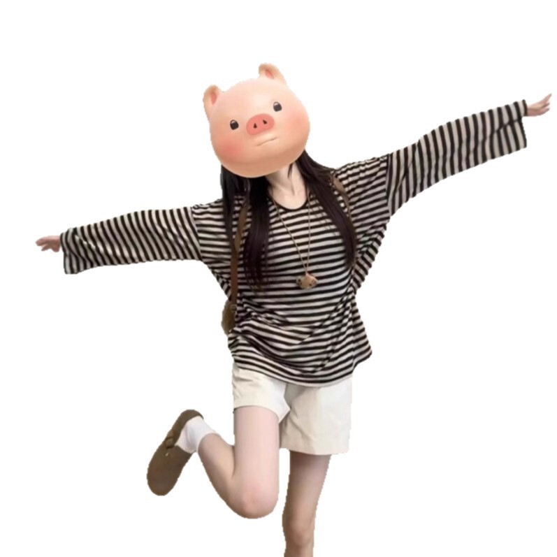 复古防晒宽松百搭长袖T恤女夏季2025新款休闲显瘦条纹中长款上衣|undefined