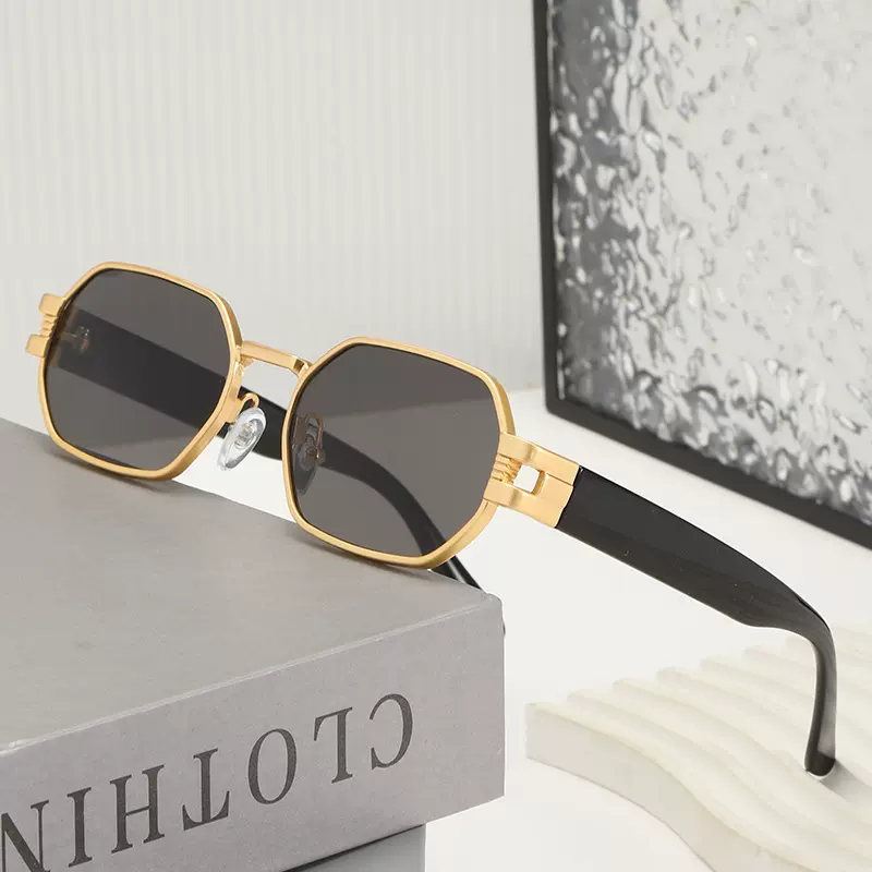 金属小框多边形太阳镜 欧美ins时髦高级感墨镜个性街拍防晒眼镜潮