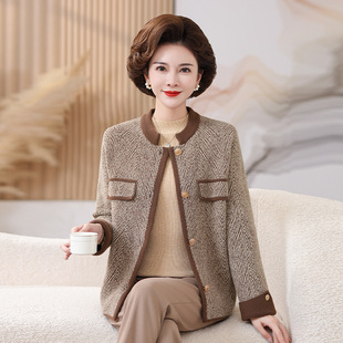 2024 mother's autumn and winter new jacket coat 50-year-old knitted sweater cardigan middle-aged and elderly women foreign style